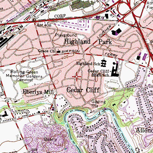 Topographic Map of Cedar Cliff, PA