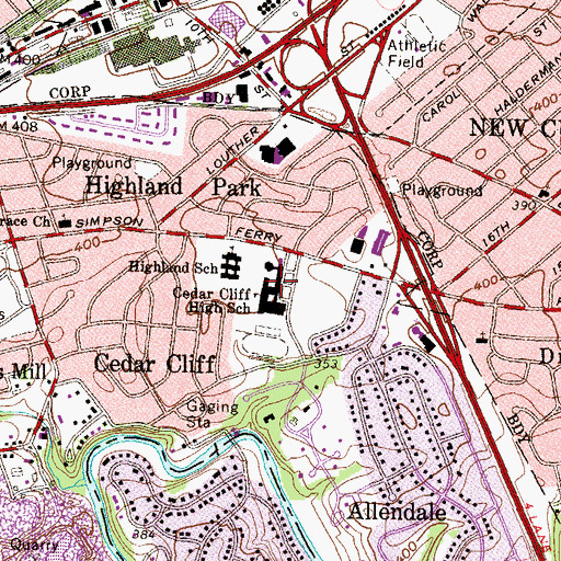 Topographic Map of Cedar Cliff High School, PA