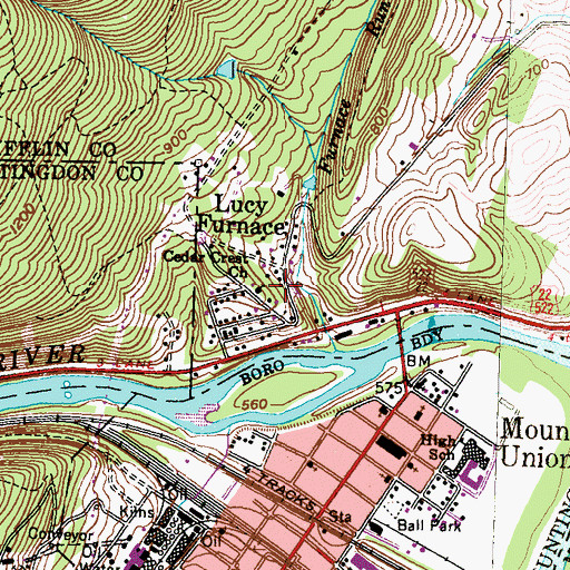 Topographic Map of Cedar Crest Church, PA