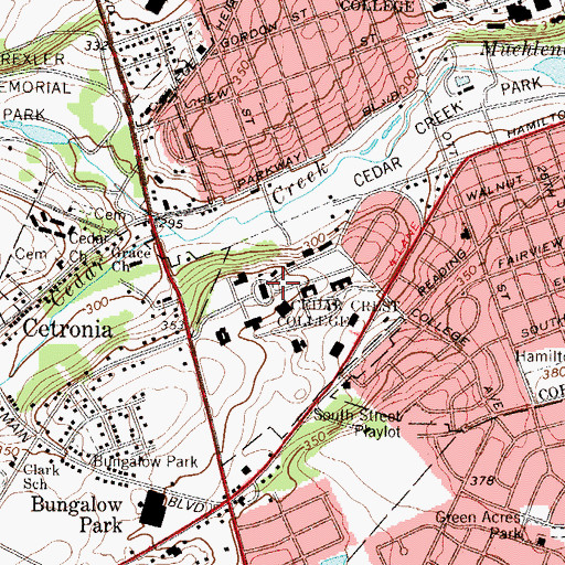 Topographic Map of Cedar Crest College, PA