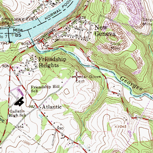 Topographic Map of Cedar Grove Cemetery, PA