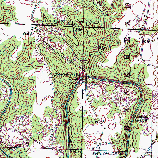Topographic Map of Davis Mill Dam, AL