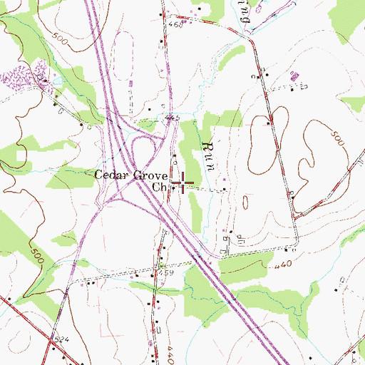 Topographic Map of Cedar Grove Church, PA