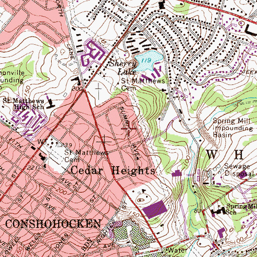 Topographic Map of Cedar Heights, PA