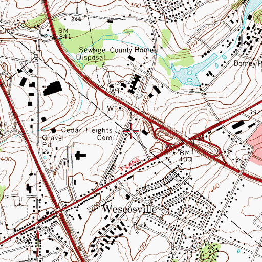Topographic Map of Cedar Heights Cemetery, PA