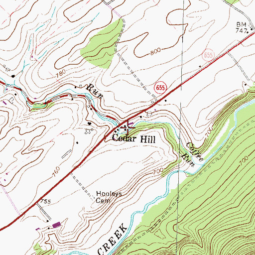 Topographic Map of Cedar Hill, PA