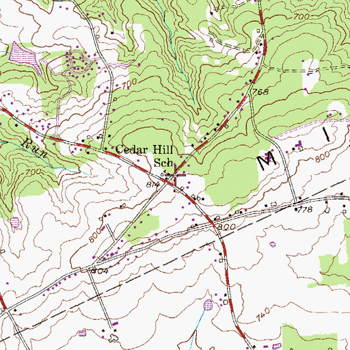 Topographic Map of Cedar Hill School, PA