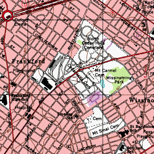 Topographic Map of Cedar Hills Cemetery, PA