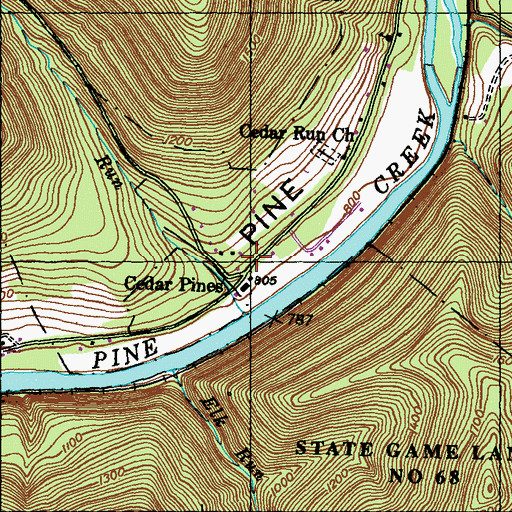 Topographic Map of Cedar Pines, PA