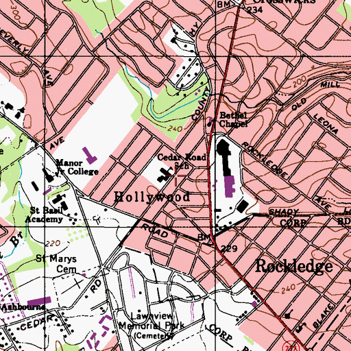 Topographic Map of Cedar Road School, PA