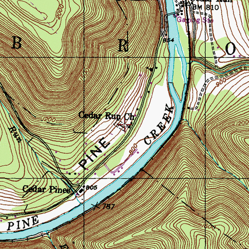 Topographic Map of Cedar Run Church, PA