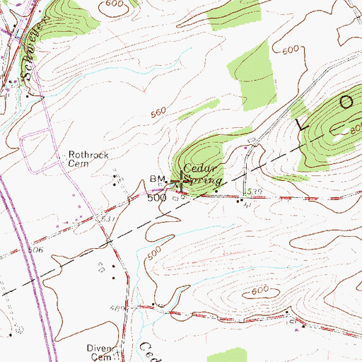 Topographic Map of Cedar Spring, PA
