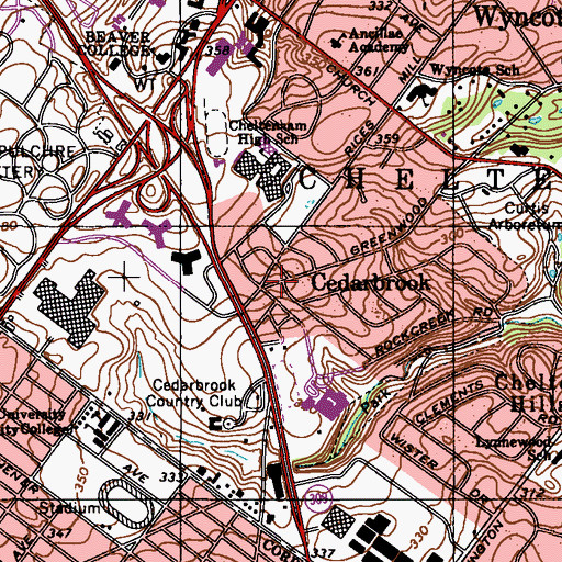 Topographic Map of Cedarbrook, PA