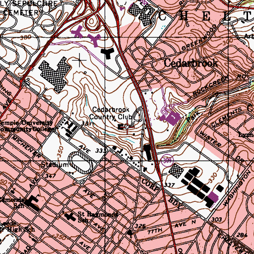 Topographic Map of Cedarbrook Country Club, PA