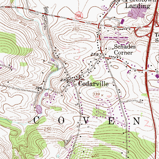 Topographic Map of Cedarville, PA