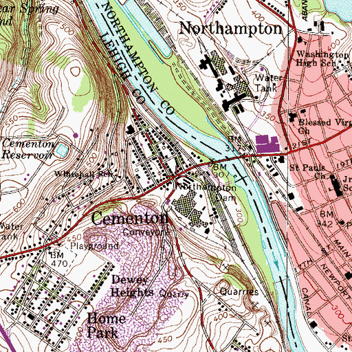 Topographic Map of Cementon, PA