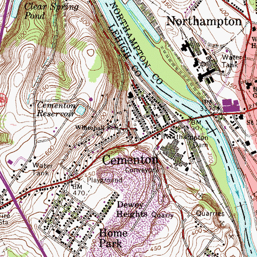 Topographic Map of Cementon Reservoir, PA
