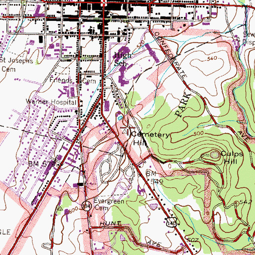 Topographic Map of Cemetery Hill, PA