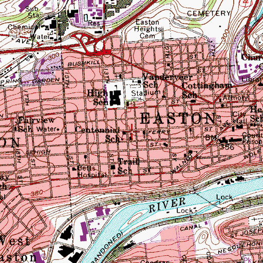 Topographic Map of Centennial School, PA