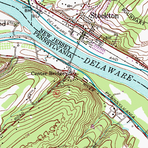Topographic Map of Center Bridge, PA