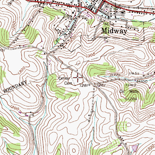 Topographic Map of Center Cemetery, PA