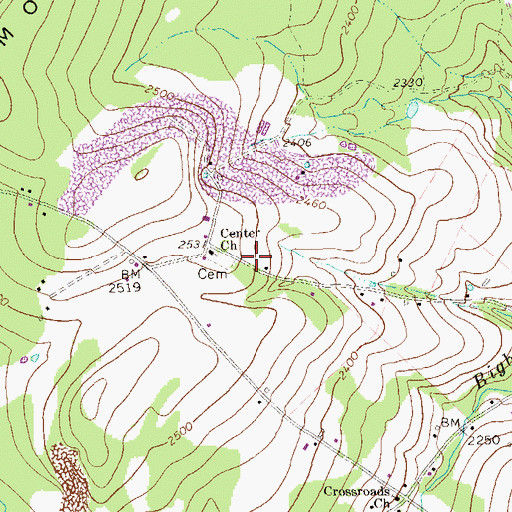 Topographic Map of Center Church, PA