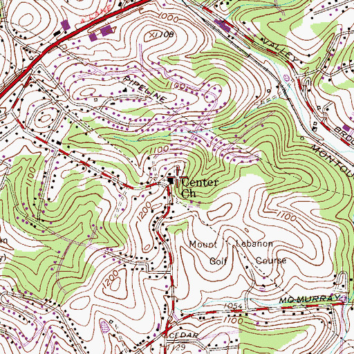 Topographic Map of Center Church, PA