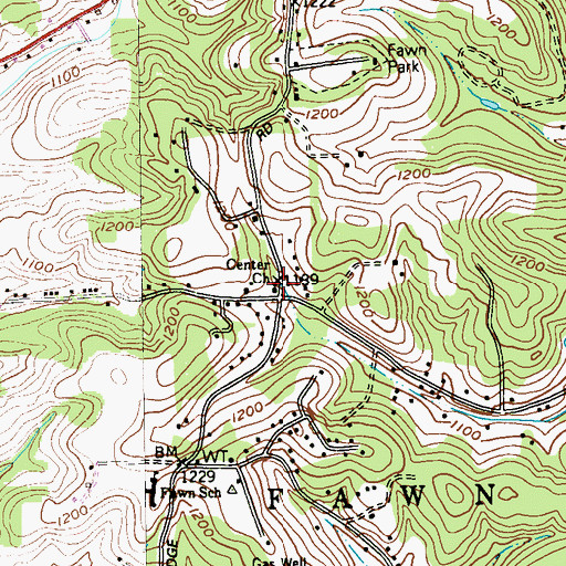 Topographic Map of Center Church, PA