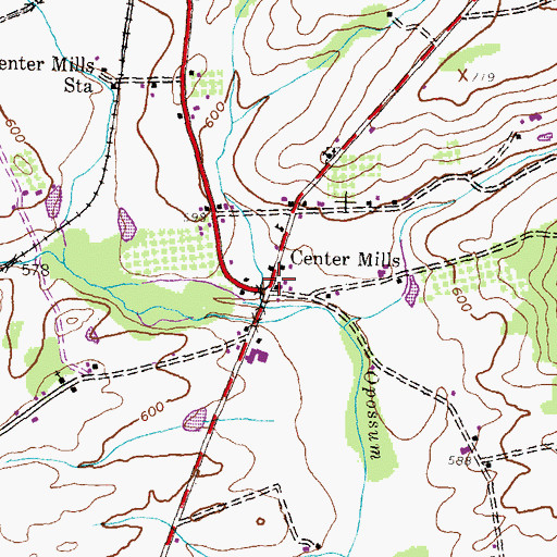 Topographic Map of Center Mills, PA