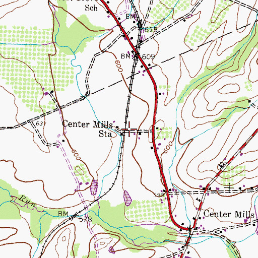 Topographic Map of Center Mills Station, PA