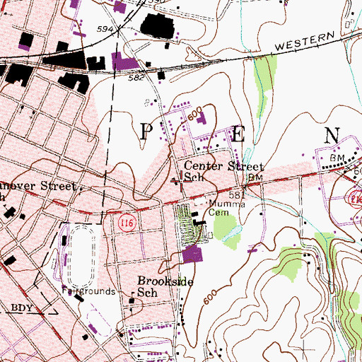 Topographic Map of Center Street School, PA