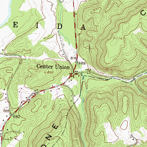 Topographic Map of Center Union, PA