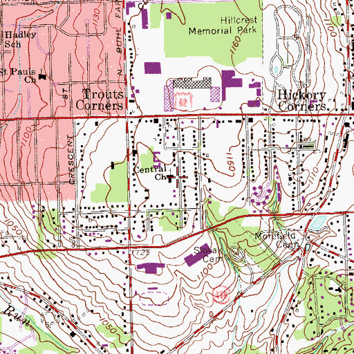 Topographic Map of Central Church, PA