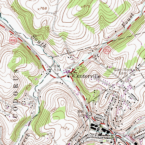 Topographic Map of Centerville, PA