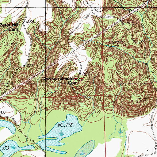 Topographic Map of Dawson Bradford Cemetery, AL