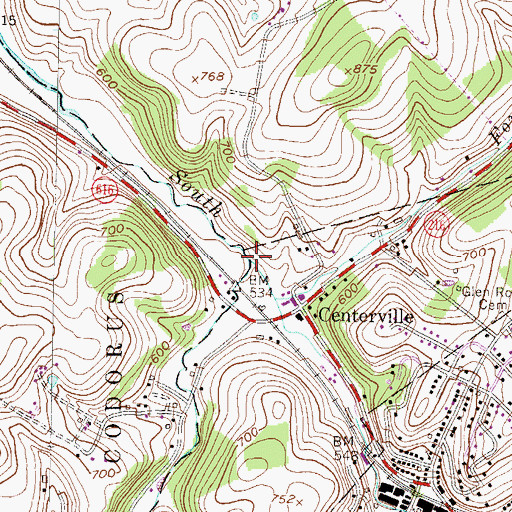 Topographic Map of Centerville Creek, PA