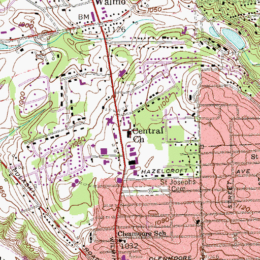 Topographic Map of Central Church, PA