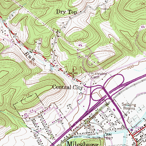 Topographic Map of Central City, PA