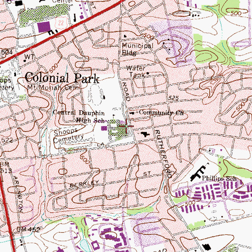Topographic Map of Central Dauphin High School, PA