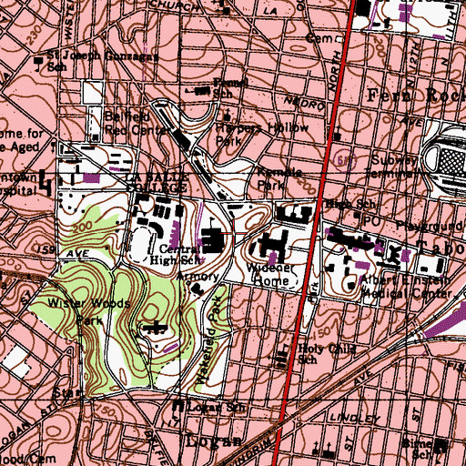 Topographic Map of Central High School, PA