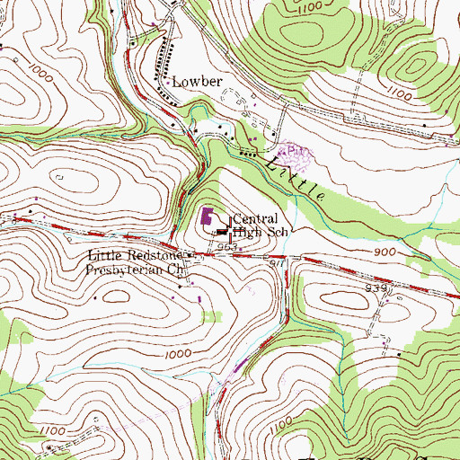 Topographic Map of Central High School, PA