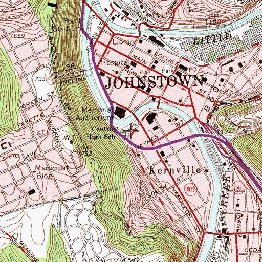 Topographic Map of Central High School, PA
