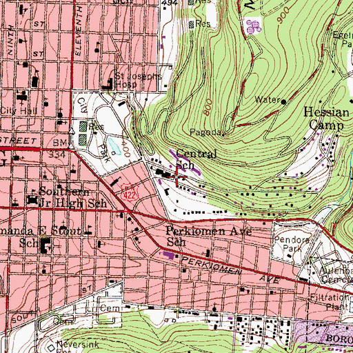 Topographic Map of Central School, PA
