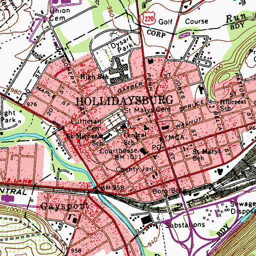 Topographic Map of Central School, PA