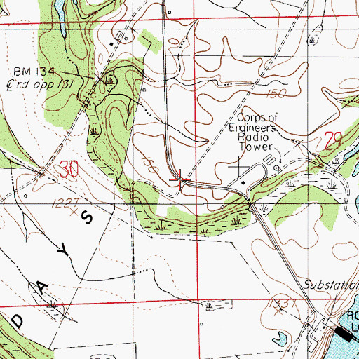 Topographic Map of Days Bend, AL