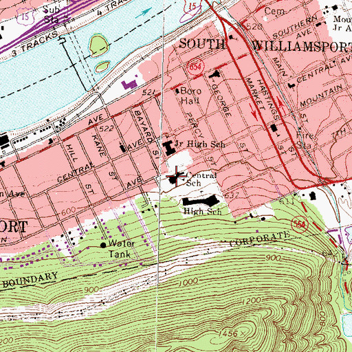 Topographic Map of Central School, PA