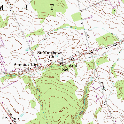 Topographic Map of Central School, PA