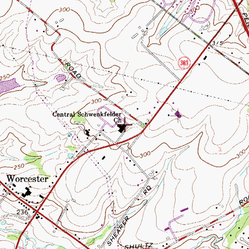 Topographic Map of Central Schwenkfelder Church, PA