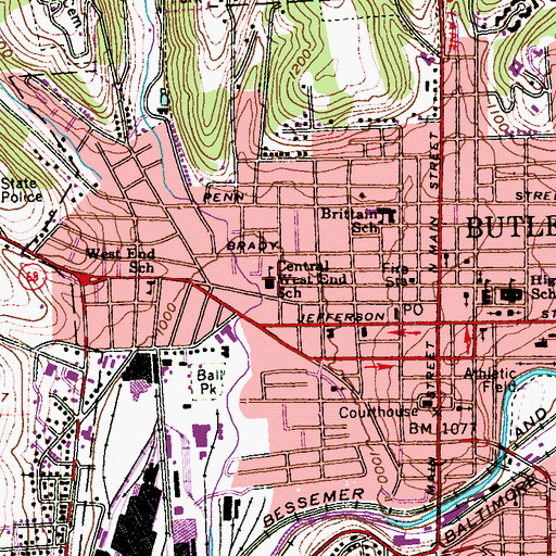 Topographic Map of Central West End School, PA