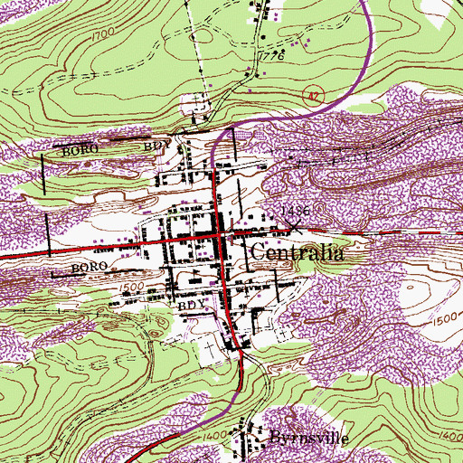 Topographic Map of Centralia, PA